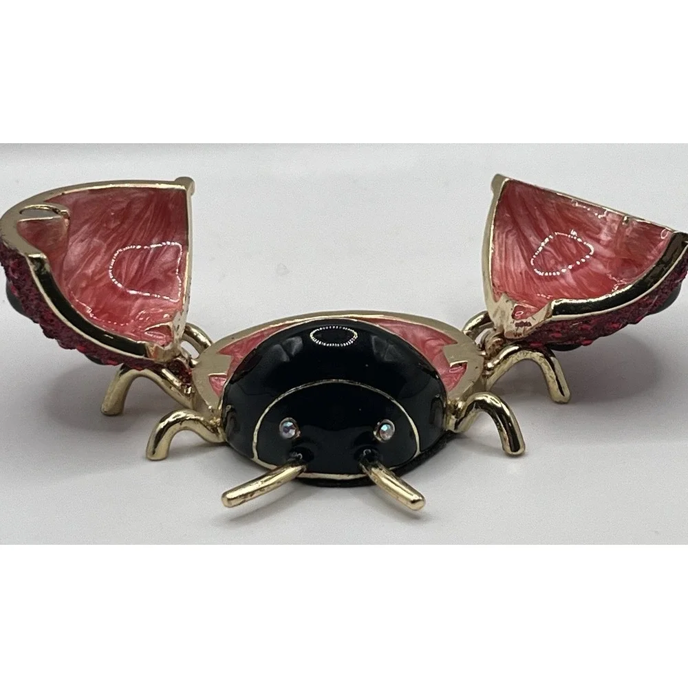 Gold Plated Jeweled Sparkling Ladybug Hinged Trinket Box
